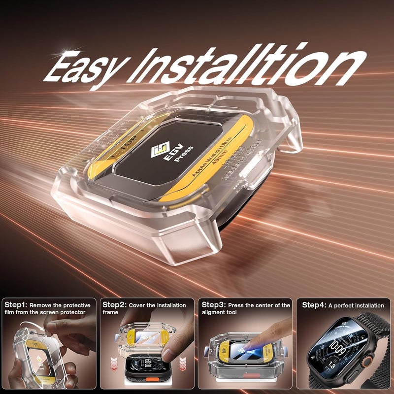 EGV 3 Pack for Apple Watch Ultra 3/Ultra 2/Ultra Screen Protector 49mm [Upgrade][Military Grade Protection] Top 9H+ HD Tempered Glass for iWatch Ultra 49mm with Auto-alignment Installation Frame - Image 5